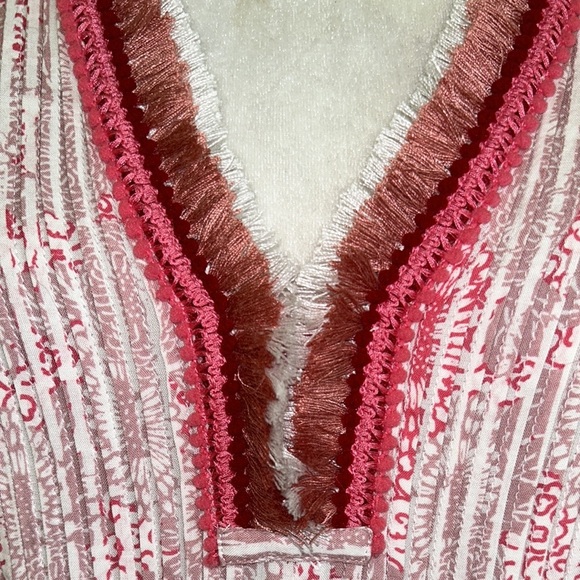 Poupette St Barth Sasha Pink Floral Fringe Crochet Pintuck Babydoll Dress  XS - Picture 6 of 16